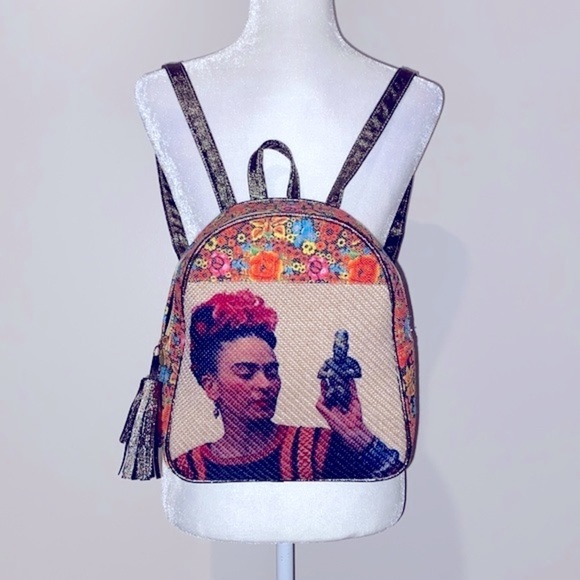 Frida kahlo ditzy floral metallic mini backpack purse bag - Picture 1 of 10